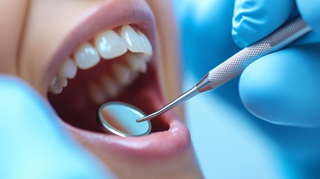 歯のクリーニングの前に口腔内をチェックする様子