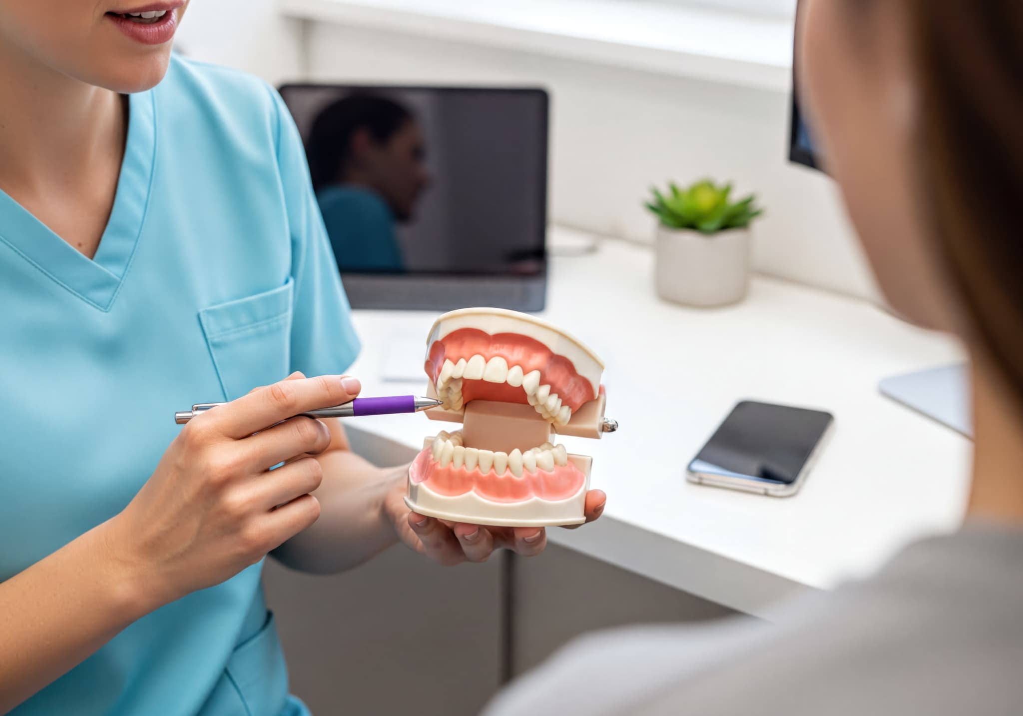 噛み合わせ治療について説明する様子